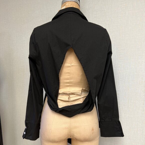 NWOT Deadstock 2000s Button Up Collared Open Back Twist Dress Shirt - Picture 1 of 4